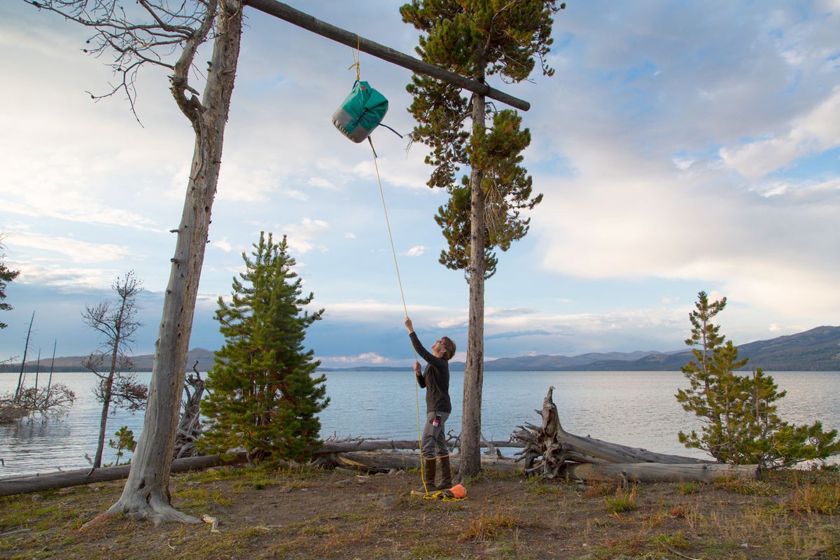Hanging food on a food pole at campsite 6A2 in Yellowstone