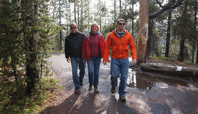 Dad-Mom-Bro-Grand-Canyon-YS_Elisabeth_680 Dad, Mom, and Brother hiking the trail at the Grand Canyon of the Yellowstone. Photo by Elisabeth Kwak-Hefferan