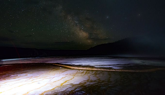 YS-Prismatic-Night-Skies_BreannaKellerPhotography_680 The stars shine over Grand Prismatic in Yellowstone National Park.