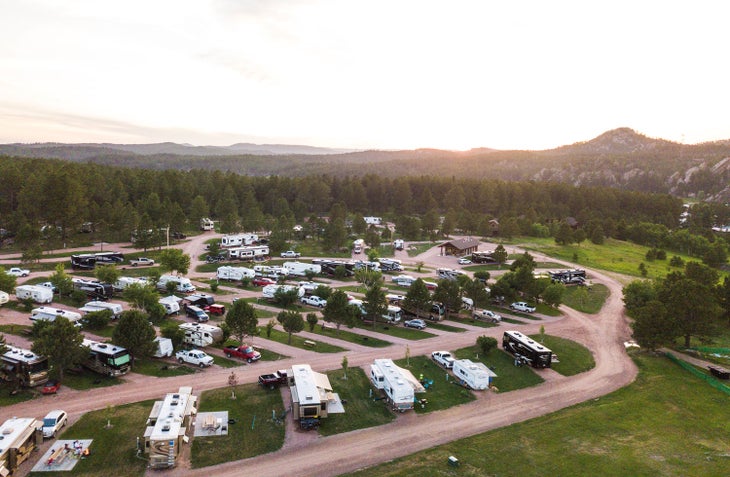 Drone view of the Buffalo Ridge Camp Resort near Custer, S.D.