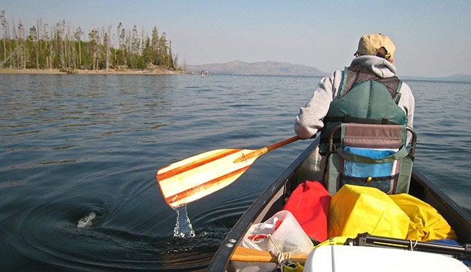 Canoe-YS-Lake-SEarm_NPSJimPeaco_680 Canoeing on the Southeast arm of Yellowstone Lake. Photo by NPS Jim Peaco