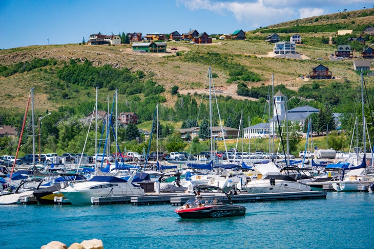 The boat docks on Rendezvous Beach at Bear Lake
