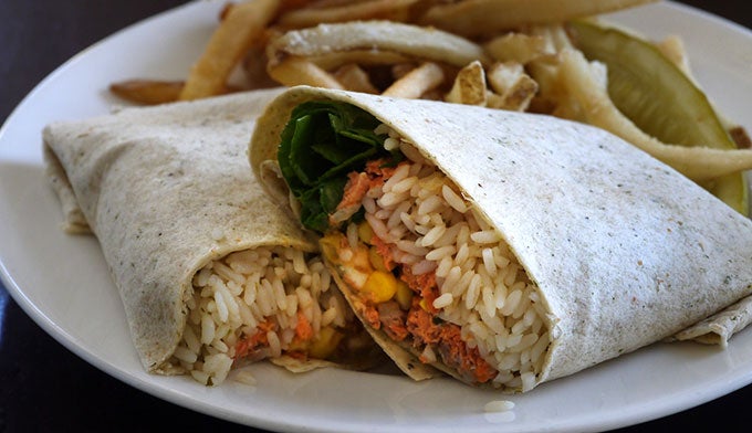 YS-Lake-Hotel-Dining-SalmonWrap_FlickrKennejima_680 Blackened Wild Alaska Salmon Wrap at the Lake Yellowstone Hotel Dining Room. Photo by Kennejima via Flickr