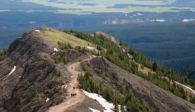 Hikers on the Mount Washburn Trail in Yellowstone. Photo by Grant Ordelheide