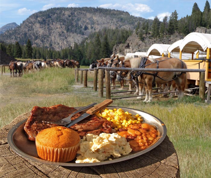 YS-Roosevelt-OldWestDinnerCookout_YSNatlParkLodges_700v Ride a horse or a horse-drawn wagon to an Old West cookout in Yellowstone