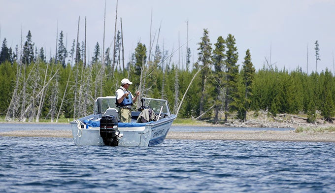 YS-fishing-boat-Yelowstone-Lake_NPSDianeRenkin_680 Fishing from a motorboat in Yellowstone Lake