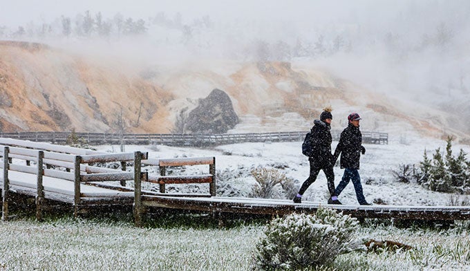 YS-Snowy-springday-Mammoth_NPSJacobWFrank_680 A snowy spring day at Mammoth Hot Springs in Yellowstone