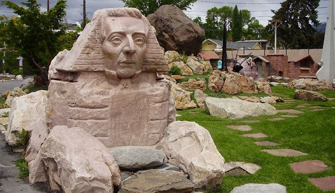 UT-Gilgal-Sculpture-Garden_FlickrSporst_680 Sculpture of Joseph Smith’s head on a sphynx at the Gilgal Sculpture Garden.