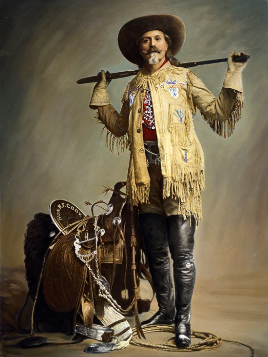 BBCW-BuffaloBill_P.69.1483_seerightsstatement_550v William F. “Buffalo Bill” Cody with rifle and saddle, ca. 1900.