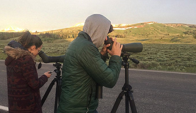 InOurNature-Spotting-Scopes_courtesyCaraMcGary_680 Yellowstone visitors watching wildlife through spotting scopes