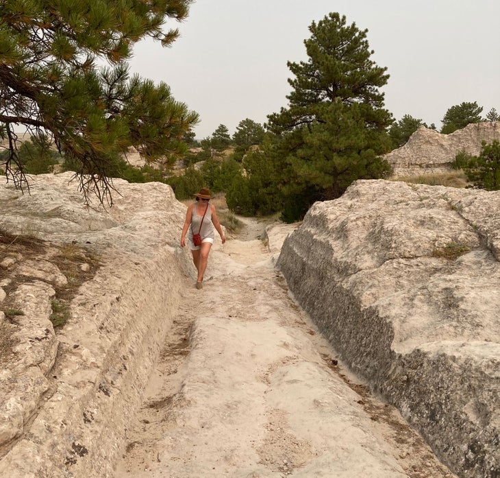 Ruts from wagons traveling the Oregon Trail west almost 100 years ago.