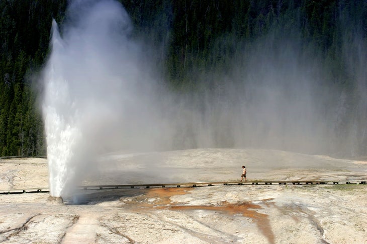 Behive Geyser erupting in the Upper Geyser Basin of Yellowstone