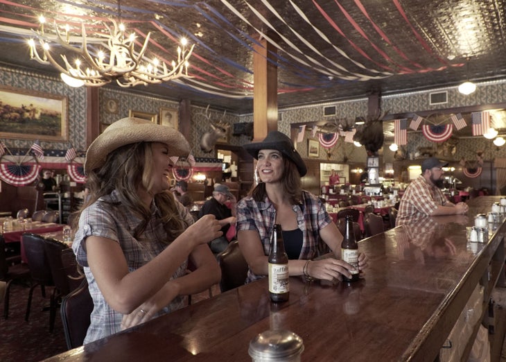 The dining room and bar at historic Irma Hotel in Cody, Wyoming