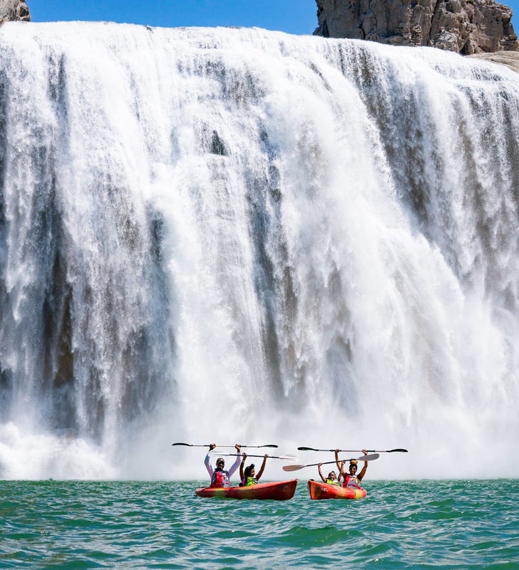The Traveling Child kayaking to Shoshone Falls with AWOL Adventure Sports