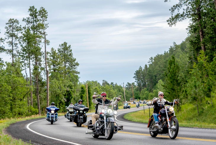 Group motorcycle ride in the Black Hills of South Dakota