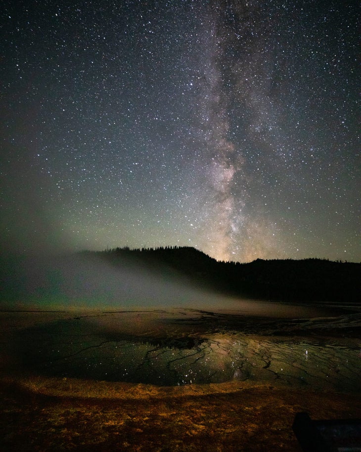 Milky Way over Grand Prismatic Pool in Yellowstone