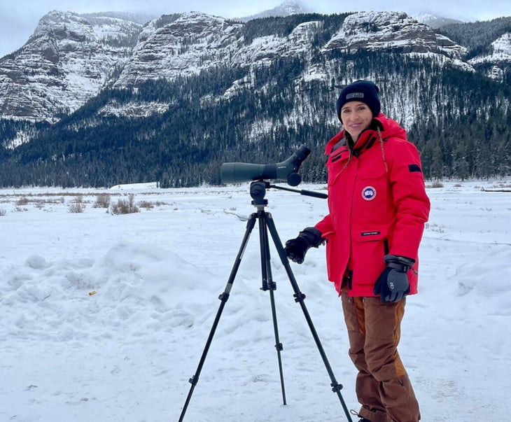 Katie Jackson watching wolves in Yellowstone